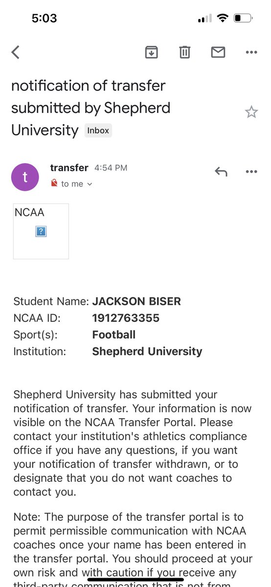 I would like to thank Coach Mccook and the Shepherd staff for the opportunity they gave me but I will be going another direction for the rest of my career and I will be entering the transfer portal with 3 years of eligibility.