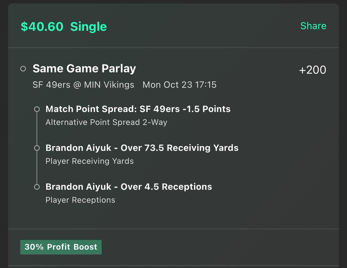hoopscoverage_'s tweet image. Here’s the parlay I am going with on Monday Night Football! 

With Debo being injured and CMC not at 100%, Aiyuk is set for a big night!