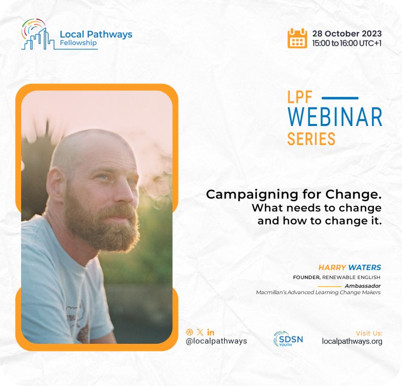 localpathways's tweet image. We are thrilled to announce our upcoming exclusive webinar featuring Harry Waters @Renewablenglish! With over 16+ years of experience in the field of education, Harry is a true visionary, inspiring positive change and youth empowerment. 🌍 #LocalPathways  #SustainableCities