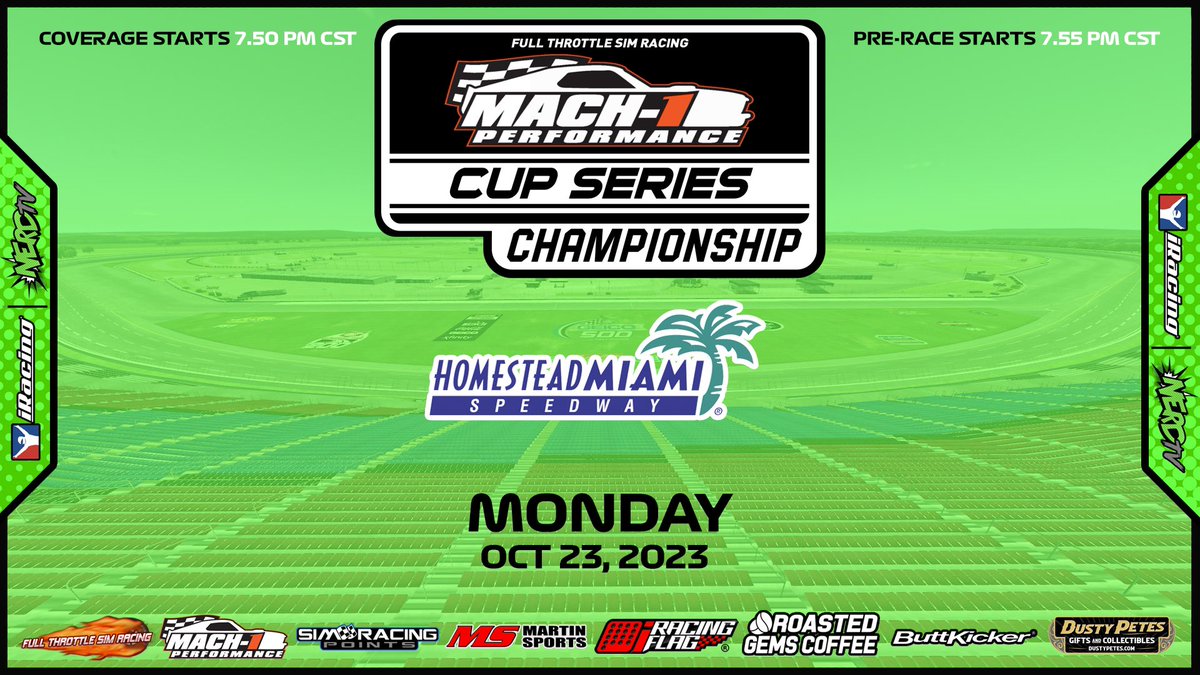 jrock_912's tweet photo. Miami🌴for the @ftsrleague Mach-1 Performance Cup Series tonight at 8:55 PM ET, only on NERD TV! 🏁🔥👊
• https://t.co/HTXmpX8cIX •
#iRacing #SimRacing #FTSR #eNASCAR #NASCAR #NERDTV #NERDitudes #HomesteadMiami #Mach1Performance https://t.co/3glhBu5ELh