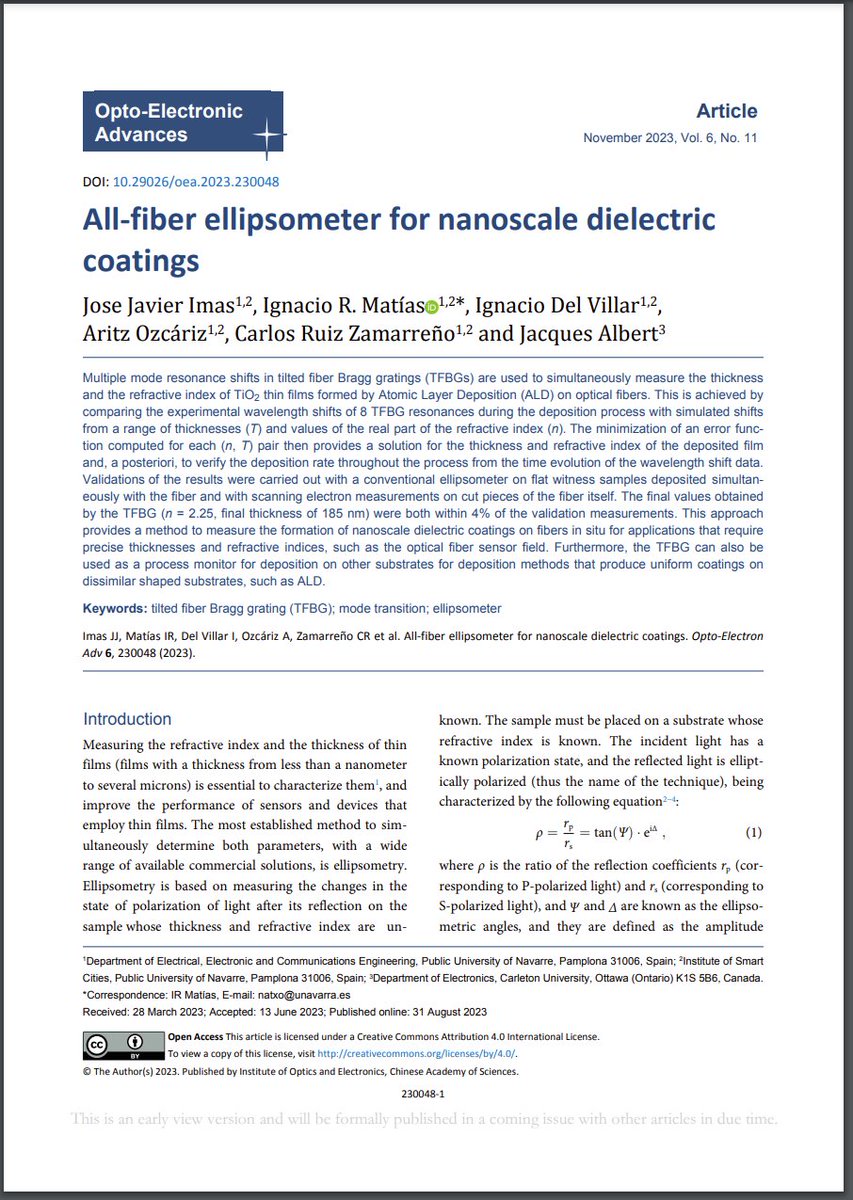 OptoElectronAdv's tweet photo. #OEA_highlight All-fiber ellipsometer for nanoscale dielectric coatings https://t.co/fyW323SCXg By Prof. #IgnacioRMatías from @unav
#fiberBraggGrating #TFBG #FBG #ModeTransition #ellipsometer #fiber #nano #dieletric https://t.co/yZyuJk4mf0