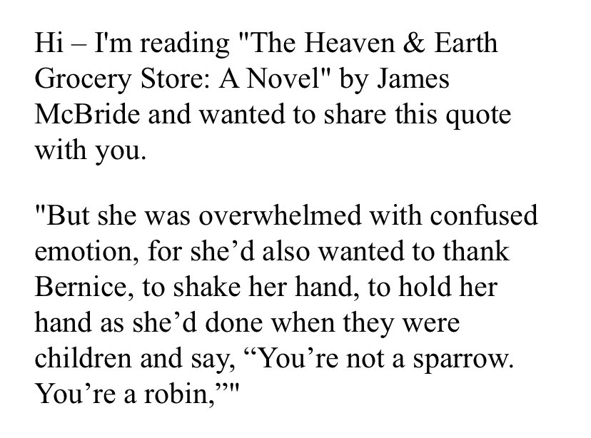 Chapter 9 of #jamesmcbride’s #theheavenandearthgrocerystore was an emotional one. Sheez, go easy on us James. We have to get up in the morning.