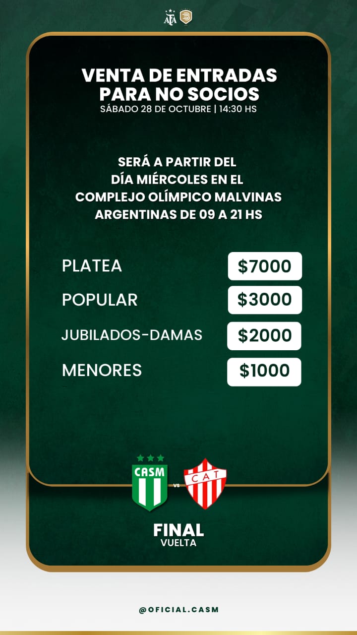 Club Atlético San Miguel on Instagram: ⚡Importante ⚠️Este sábado nos  volvemos a encontrar en casa. Horario de venta de entradas e ingreso al 🏟️  🕞1️⃣5️⃣:3️⃣0️⃣ hs ⚽El partido???🕔 17hs 🎶🎶te alentaremos de