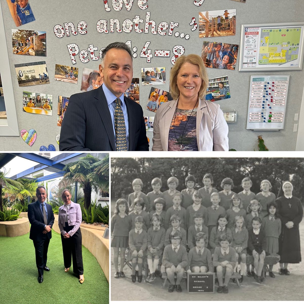 Along with ⁦⁦@ReneeHeathMP⁩ it was a trip down memory lane in Hastings today to visit my first primary school, St Mary’s. Principal Gabrielle Espenschied was a former student too (1st on left in the 1st row with my sister Maria next to Sr Bernadette)! JP