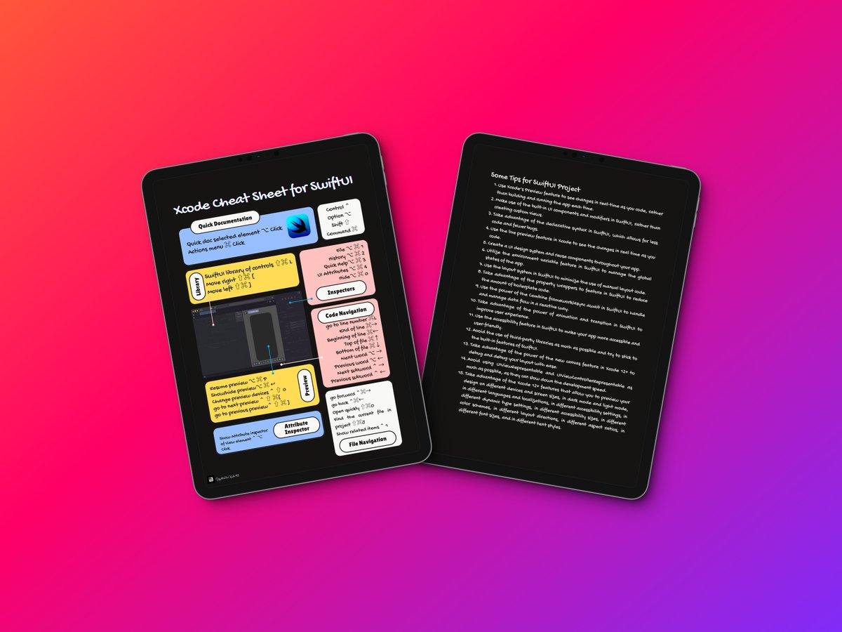 ishxahm's tweet photo. I've prepared a SwiftUI-focused Xcode cheat sheet. For the next 24 hours, I'm offering it for FREE to anyone interested.

To claim your copy, simply repost this &amp; comment '123' I'll reach out via DM with the download link. https://t.co/cTnfmPZ2qW