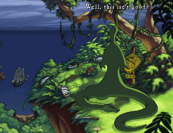 ackley_jonathan's tweet photo. In #CMI @larry_ahern and I
had #Guybrush eaten by the snake and surrounded by things that could free him. One was 'jaws of life,' but we had no idea what it looked like. @billtiller
decided to use this new thing called the Internet to find it. It worked! #monkeyisland #snake https://t.co/n55RpsiKPE
