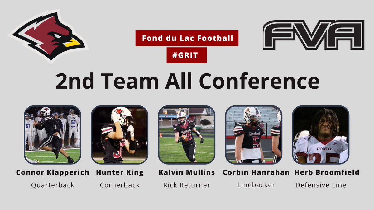 Congrats to the <a href="/FondyFB/">Fond du Lac Football</a> players who earned 2nd Team All-Conference in the FVA! #GRIT
