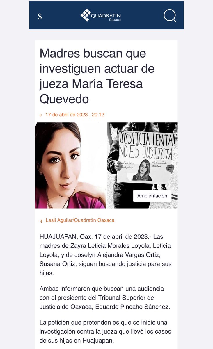 _ElenaRios's tweet photo. Hoy se cumplen 3 años de la desaparición forzada de la compañera #ZairaLeticiaMoralesLoyola. 

La jueza #MaríaTeresaQuevedoSánchez exoneró 💰 a tres de los responsables.

En #Oaxaca el PODER JUDICIAL defiende a feminicidas y criminarles. 

🔘@tsjoaxaca CORRUPTO. https://t.co/5Dy50sAj5b