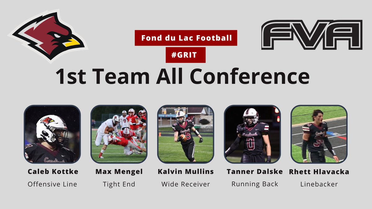 CoachPlucker's tweet photo. Congrats to the @FondyFB players who earned 1st Team All-Conference in the FVA! #GRIT https://t.co/102wZcO3cX