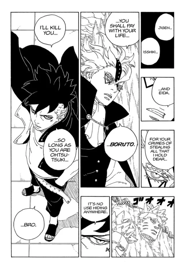 Sora_TBV's tweet photo. Kawaki and Code are the same in multiple ways it seems like Code had no one in his life to look up to then Jigen came to save him and looked up to him as a father/god Kawaki had a trash life and Naruto saved him they are both obsessed in a way #BorutoTwoBlueVortexChapter3 https://t.co/AAh4Y5LE0o
