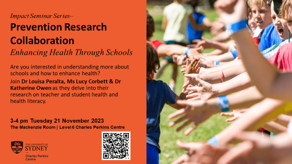 Neta Hagani (@netahagani) on Twitter photo So exited for this upcoming event ๐
Join us for the Prevention Research Collaboration EMCR Impact Seminar Series on health, sports and Education! ๐ฉโ๐ซ๐๐คธ
Hybrid event! Light refreshments!
impactseminarseries.eventbrite.com.au
<a href="/DrMelodyDing/">Melody Ding</a> <a href="/CPC_usyd/">Charles Perkins Centre</a> So exited for this upcoming event ๐
Join us for the Prevention Research Collaboration EMCR Impact Seminar Series on health, sports and Education! ๐ฉโ๐ซ๐๐คธ
Hybrid event! Light refreshments!
impactseminarseries.eventbrite.com.au
<a href="/DrMelodyDing/">Melody Ding</a> <a href="/CPC_usyd/">Charles Perkins Centre</a>