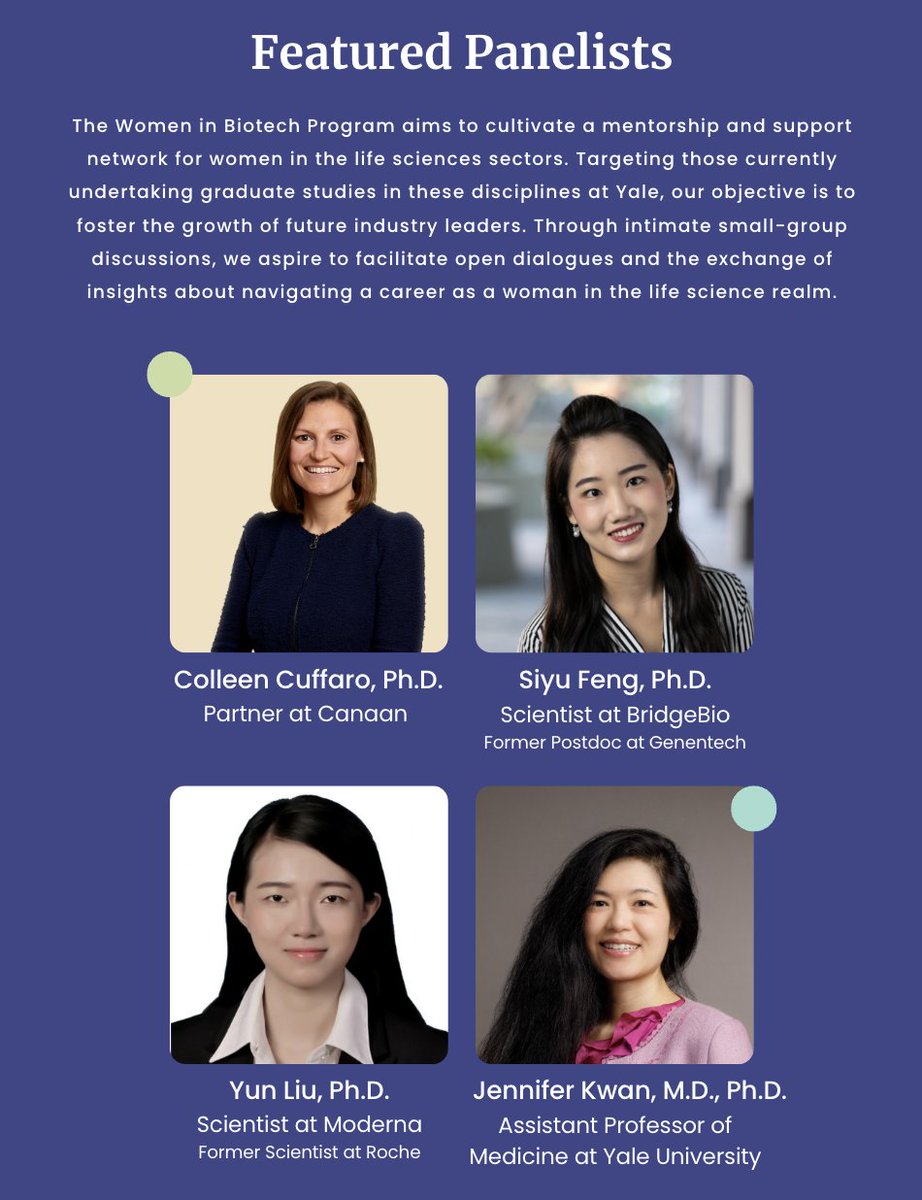 Join us for a special event - Women in Biotech Program! Date: Oct 27, 2023 Time: 3:00-5:00 PM ET Format: Online via Zoom · 3:00 PM to 4:00 PM: Panel discussion · 4:00 PM to 5:00 PM: Small group discussions APPLICATION DEADLINE: Oct 25, 2023 Register: lnkd.in/euJ8T_z8