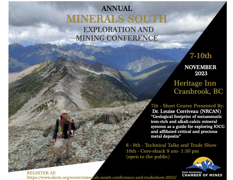 The annual Minerals South Exploration and Mining Conference will take place Nov 7-10 in Cranbrook, BC. Learn more and download your registration package here: ekcm.org/event/minerals…