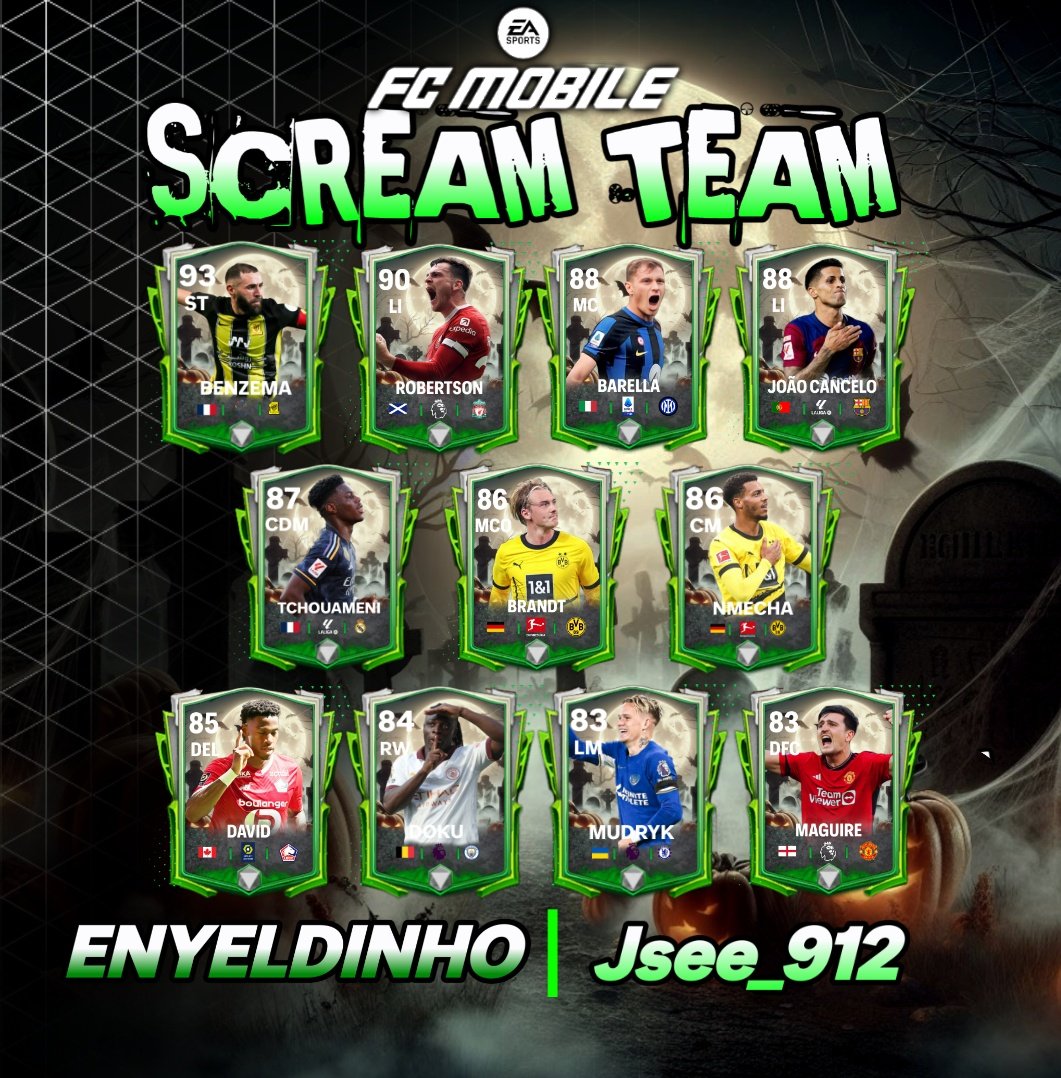 Enyeldinho's tweet image. Concepto 🎨🖌Ft:@jsee_912
Scream Team o Equipo del Miedo es básicamente un evento que se lanza siempre en Mes de Octubre siempre se lanza como evento de 14 días pero veremos si en esta temporada sale👻
@tutiofifa @NeuxFM @MadridistaaFC   🔁❤️?