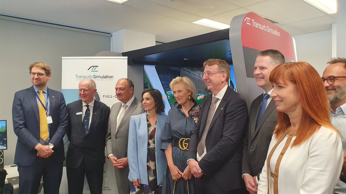 wborsus's tweet photo. Visite en Australie à l'entreprise wallonne #Transurb qui réalise dans le monde entier des simulateurs de transport. Démonstration ici avec le tram de Sydney conduit par la Princesse Astrid @AWEX_Belgium https://t.co/ABeJ5dPq0n