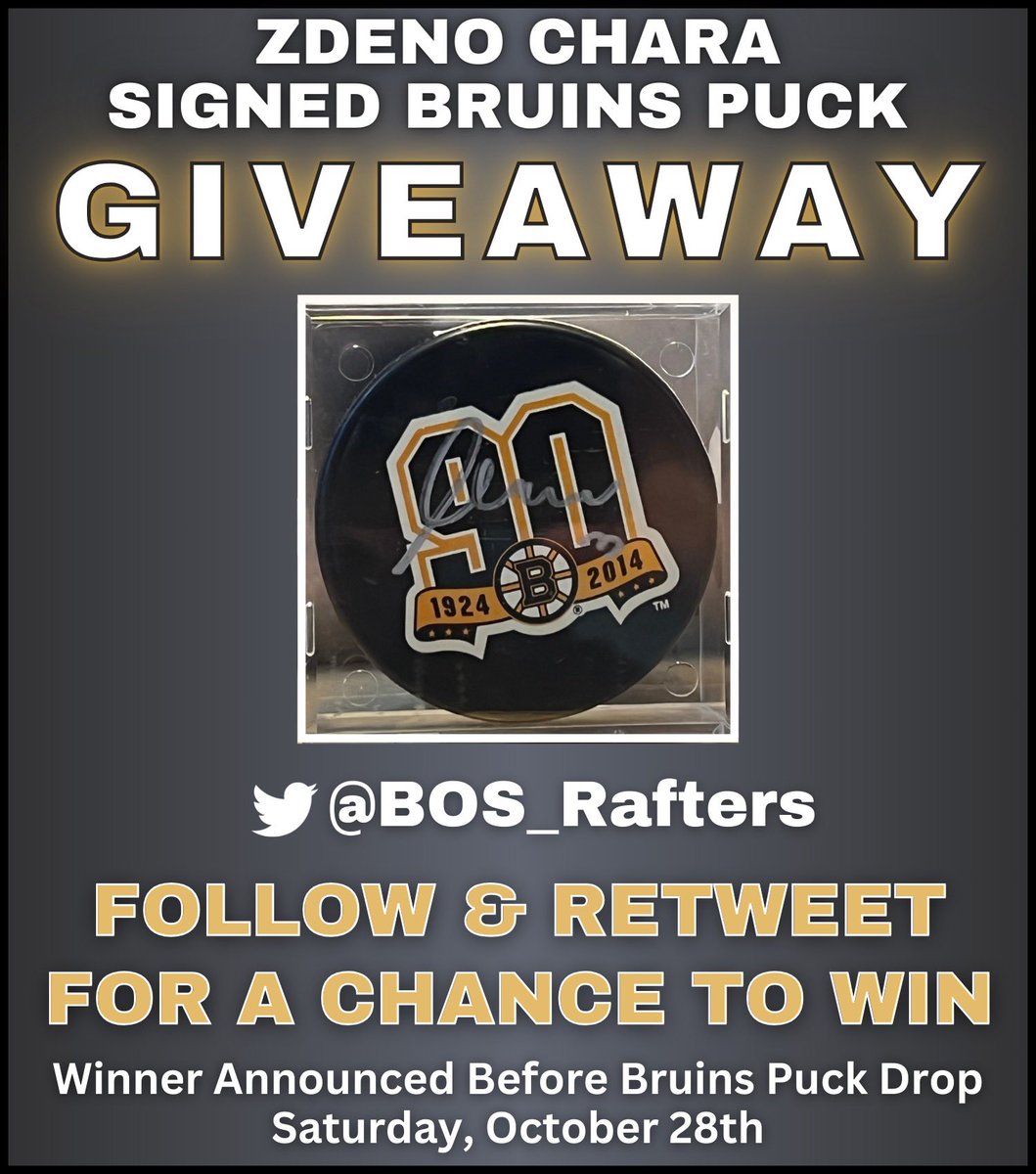 BOS_Rafters's tweet image. WELCOME TO RAFTERS!

Retweet and Follow to enter our Twitter Kick-Off Giveaway!

ZDENO CHARA AUTOGRAPHED PUCK

Site Launch - Wednesday 10 / 25
Giveaway Winner - Saturday 10 / 28

Don’t Miss Your Chance to Win!