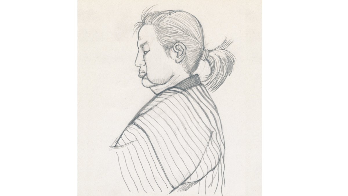 横向いている時の縞模様の袖がどうしても描けないので、いたしかたなく自撮りしたら、自分の顔が凄い凶相だったので20年ぶりくらいに人体クロッキーした。ブル連隊長のような頬肉を描きたかったんだけど、これが自分だと思うと辛いものがある… 
