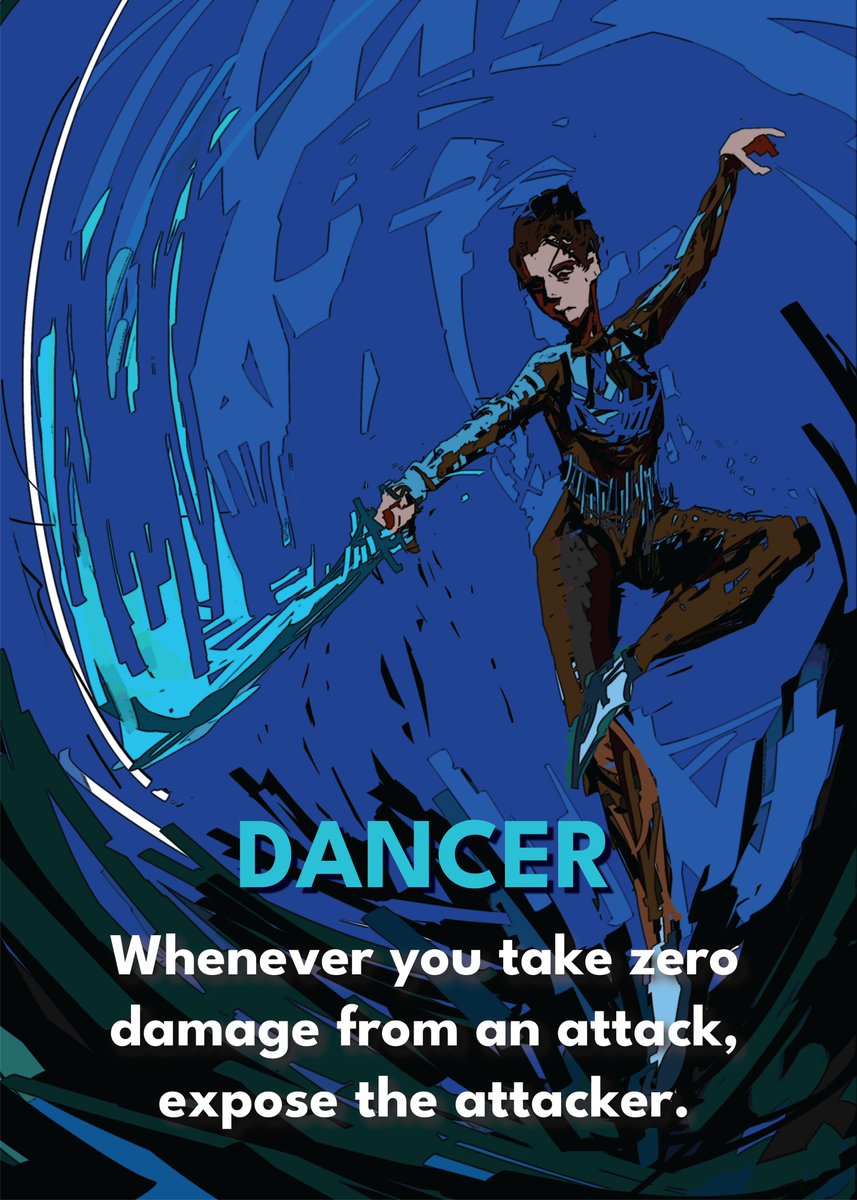 Happy_Slaying's tweet image. Today's PUNISH Slayer Card reveal is  𝒯𝒽𝑒 𝒟𝒶𝓃𝒸𝑒𝓇.  Artfully elude your opponent's assaults to expose them and bait out the win!

kck.st/45y9IP2 #cardgame #boardgame #Halloween #gaming #punish