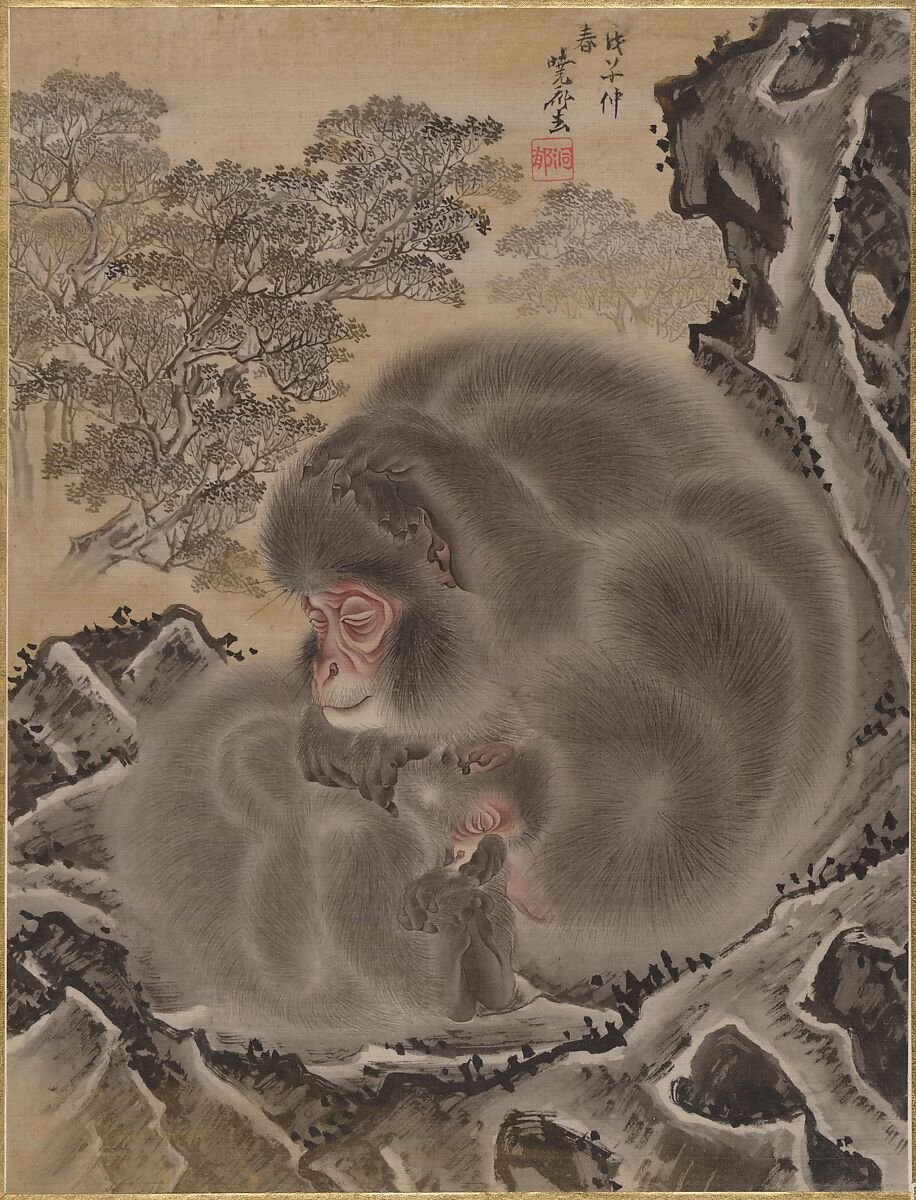 ykomska's tweet photo. A rare complete and total peacefulness. Kawanabe Kyōsai, Monkeys, Meiji period, 1888, ink on silk https://t.co/E5k4U6q4vO