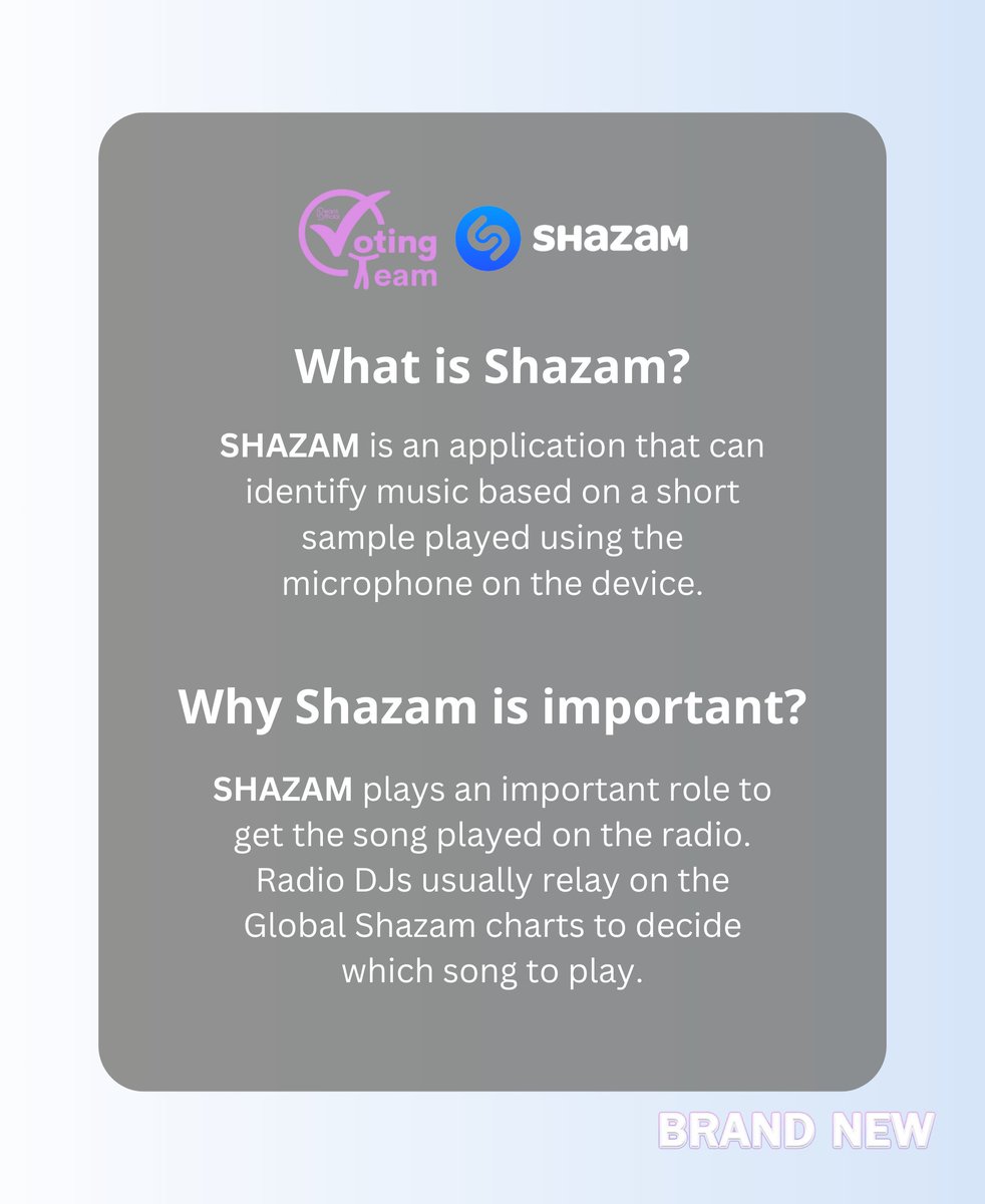 PHPVotingTeam's tweet image. [🎵 SHAZAM GUIDE | BRAND NEW]

Shazam can help @PressHitPlay&apos;s songs get recognized and played on the radio so make sure to always use it! 💛

BRAND NEW BY PHP
#PHP_BrandNew_OutNow 
#PHP_BrandNew #Press_Hit_Play