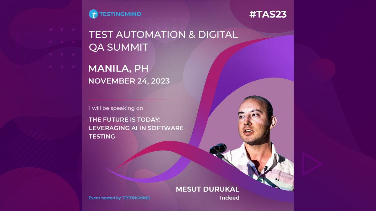 The Test Automation Summit in Manila on November 24, 2023, is set to be an extraordinary event, and we're thrilled to introduce our dynamic speaker, Mesut Durukal from Indeed!

Secure your spot now: testingmind.com/event/tas2023/… 

 #TestAutomation #ManilaSummit #AIinTesting