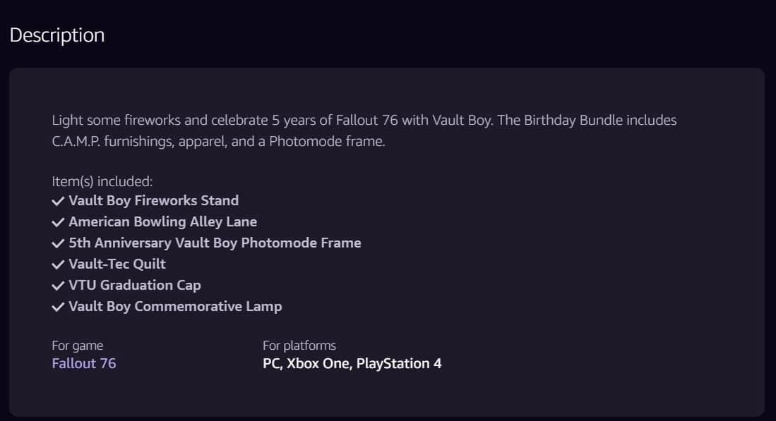 Fallout 76 Birthday Bundle - Prime Gaming/Xbox Game Pass Ultimate