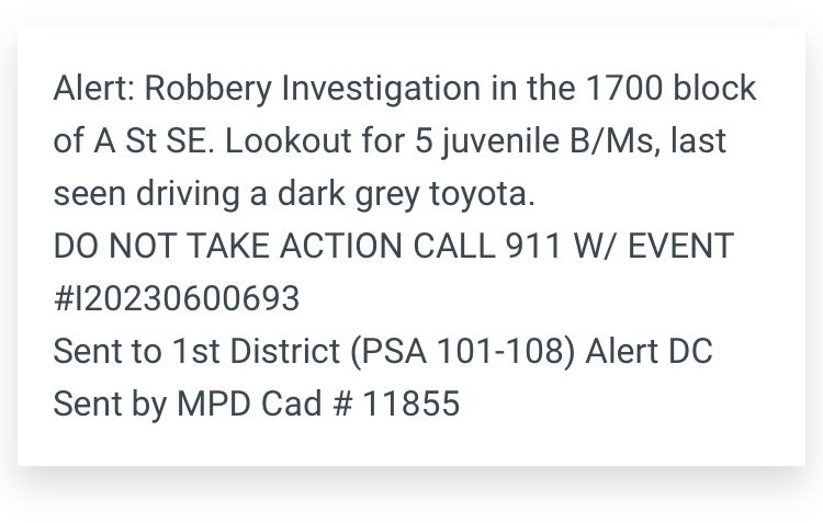 My neighborhood in the past 6 hours - robbery, shooting, fight, and carjacking. Thank you @charlesallen @ChmnMendelson for writing laws minimizing accountability for committing crime in DC. H/t @alanhenney @RealTimeNews10 for reporting on the crime that a damaging our city.