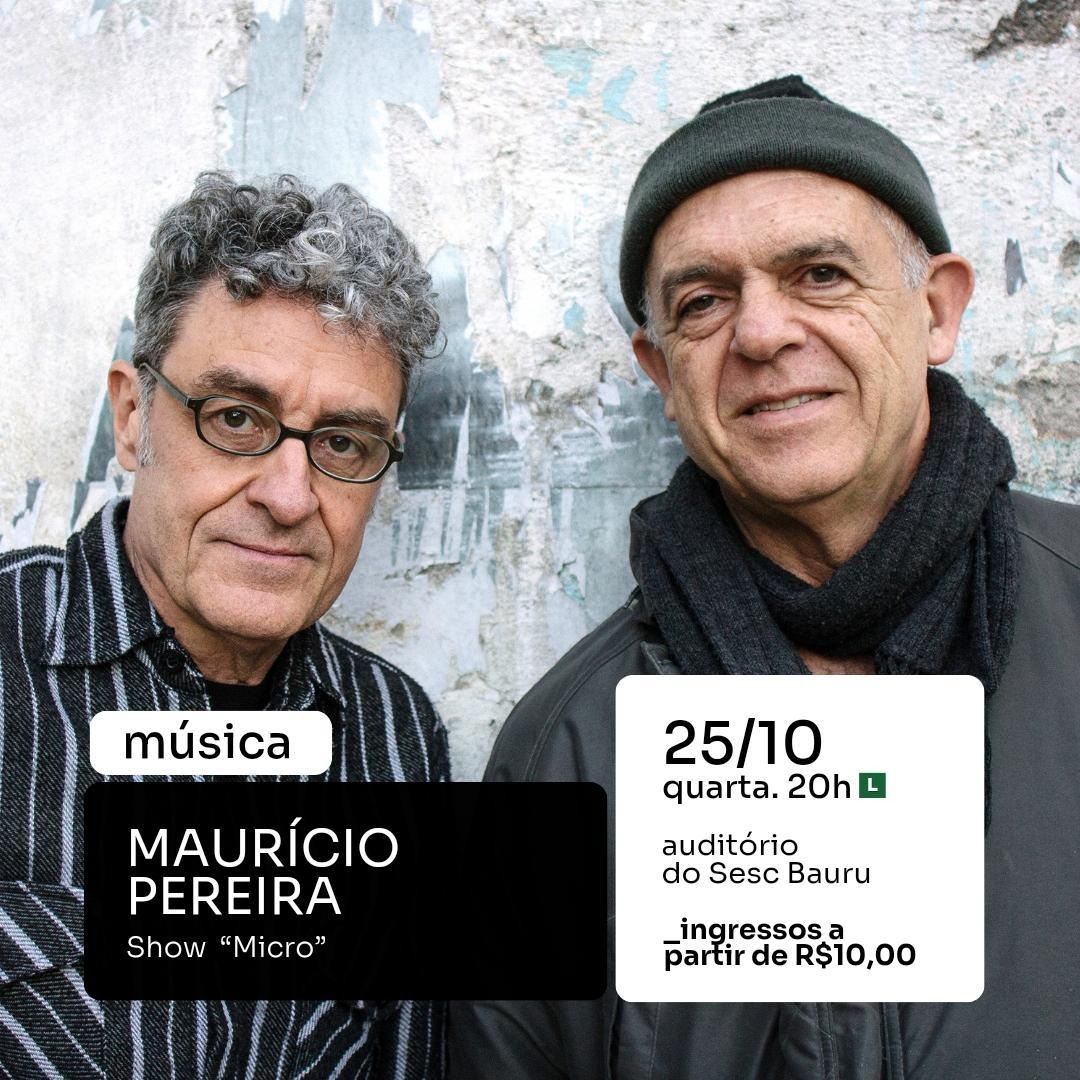 Dois dias no <a href="/sescbauru/">sescbauru</a>!
TERÇA 19h30, papo sobre o livro c/Skowa e Fabio Fleury + sessão de autógrafos.
QUARTA 20h, show, Micro, c/#tonhopenhasco.
(quarta de tarde tem oficina de canção)

prod <a href="/ocorrelab/">𝑶𝑪𝒐𝒓𝒓𝒆 𝑳𝒂𝒃 🏃</a> 
livro <a href="/MirevejaEditora/">Editora Mireveja</a> 
vinil <a href="/BileskyDiscos/">Bilesky Discos</a> 
INFO linktr.ee/mauriciopereir…