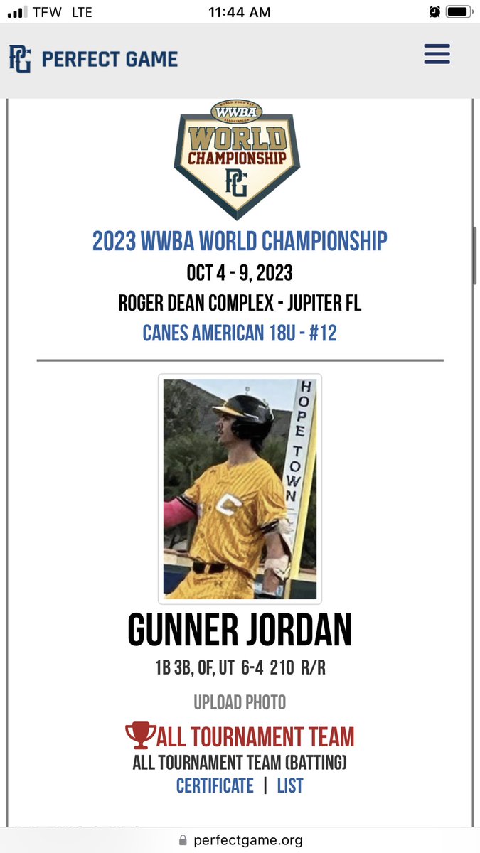 Gunner Jordan (@gunnerjordan5) on Twitter photo Blessed I made the All Tournament Team at the PG WWBA World Championship <a href="/TheCanesBB/">Canes Baseball</a> <a href="/CanesSouth/">Canes South</a> <a href="/BenConnor9/">Ben Connor</a> <a href="/BlendrofGr8ness/">Mike Williams</a> Blessed I made the All Tournament Team at the PG WWBA World Championship <a href="/TheCanesBB/">Canes Baseball</a> <a href="/CanesSouth/">Canes South</a> <a href="/BenConnor9/">Ben Connor</a> <a href="/BlendrofGr8ness/">Mike Williams</a>