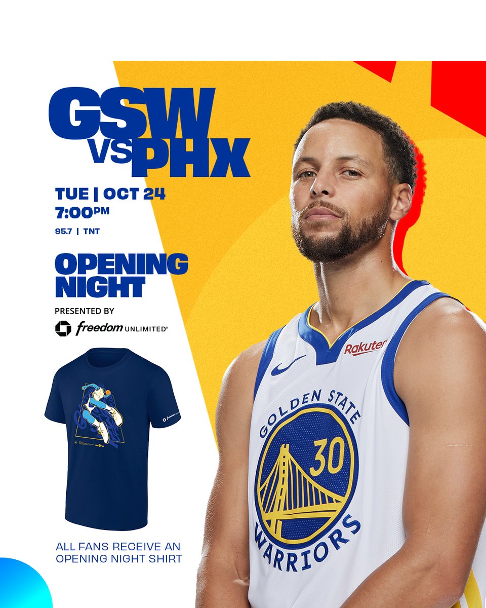 warriors's tweet photo. Let the NBA season begin

🏀 GSW vs. PHX
🕖 7pm PT
📺 @NBAonTNT 
📻 @957thegame 
📲 https://t.co/ZkjPJj14fy

@Chase || #DubNation https://t.co/GtGUhXm1Zh