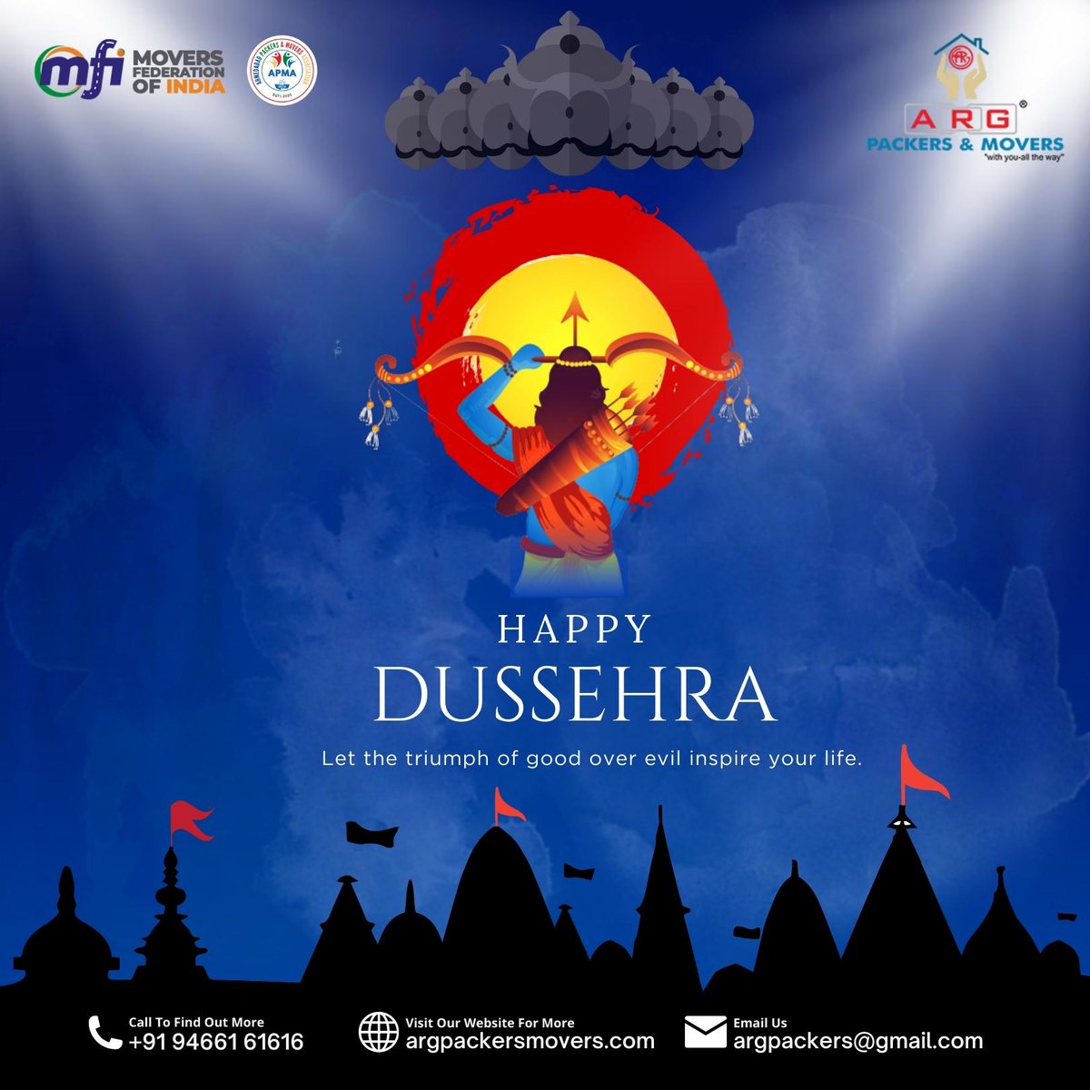 ArgMovers's tweet image. Happy Dussehra to all! 🎉 May the triumph of good over evil inspire us to lead a life filled with positivity and righteousness.

#HappyDussehra #Dussehra2023 #MFIMovers #ARGPackersAndMovers #ARGPackers