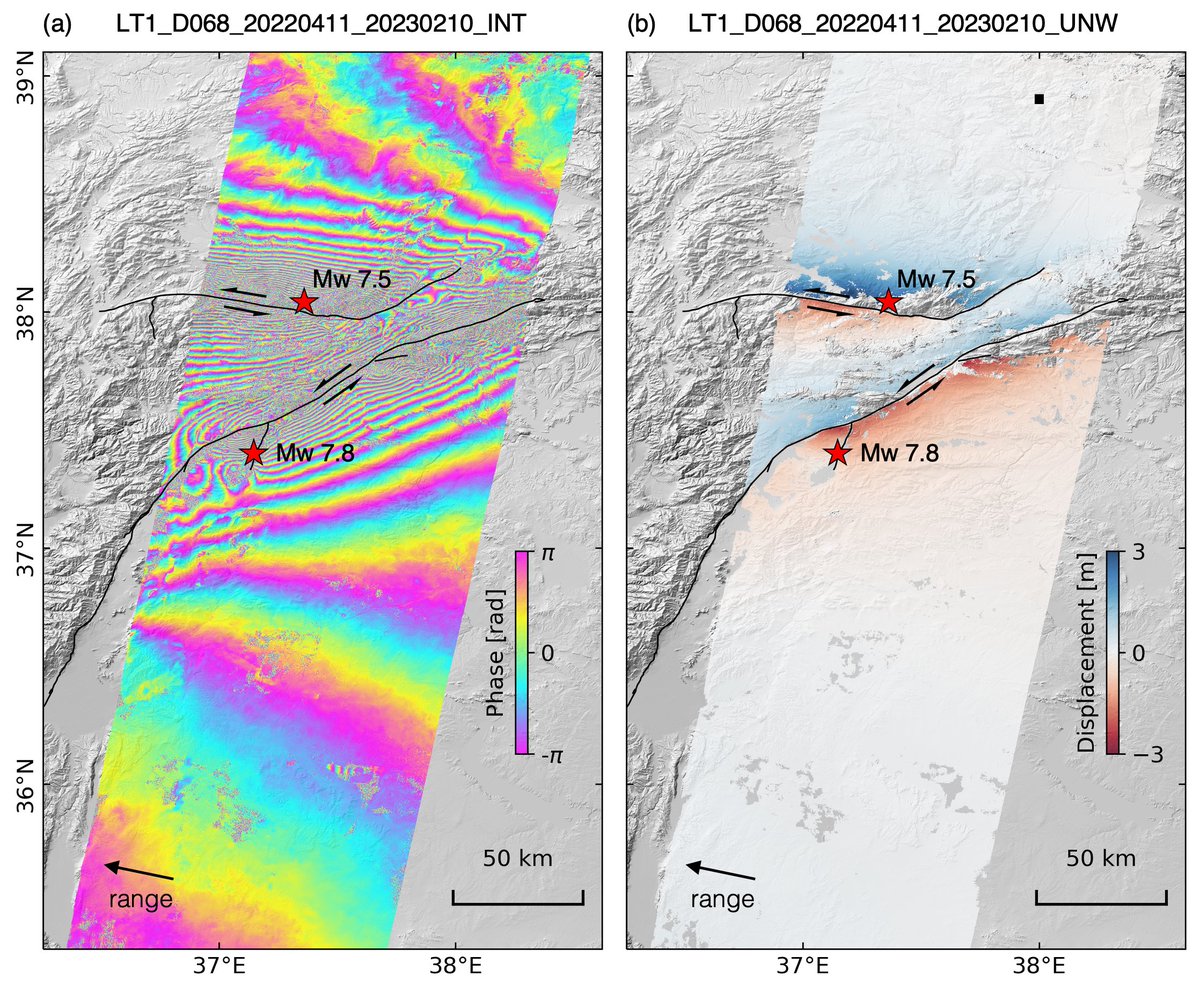 We used an interferogram from the Chinese L-band SAR satellite LuTan-1, launched in early 2022. The L-band data provides coherent near-field measures. The products are freely available at zenodo.org/records/8402190