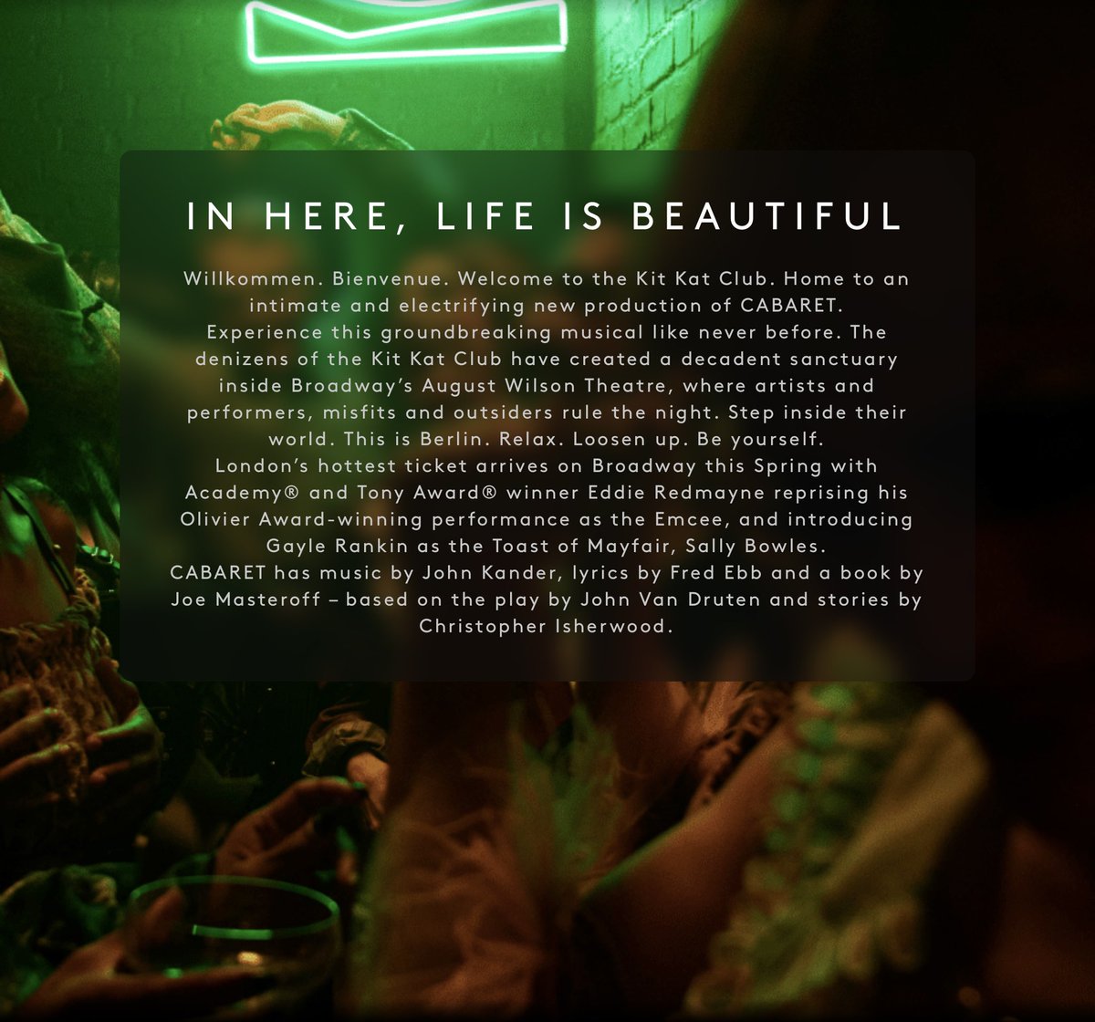 bespokeredmayne's tweet image. These stylings + interpretations of #TheEmcee + #SallyBowles in the #kitkatclub never lose their impact. Excited to get reacquainted with #EddieRedmayne’s enigmatic figure +to see #GayleRankin’s take on the heartbreaking Sally +her classic numbers. #Cabaret @kitkatclubnyc