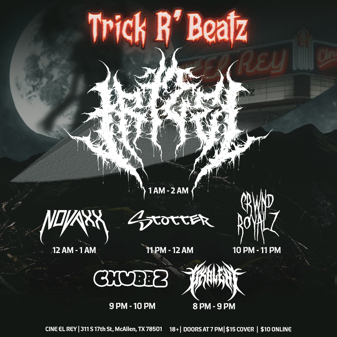 LOCAL SHOW RUN BY YA LOCAL BOIS! 🔥
CINE EL REY IN MCALLEN, TX IS GETTING DEMOLISHED BY US THIS FRIDAY AND WE CANT WAIT TO BRING IT DOWN. 😈

🎟️ TICKETS AVAILABLE ONLINE AT $10! ($15 AT THE DOOR) 7PM-2AM WITH VENDORS, AND WE GOT YALL FROM 10-11PM. 👑
loop1tickets.com/STBF/27STBFX/