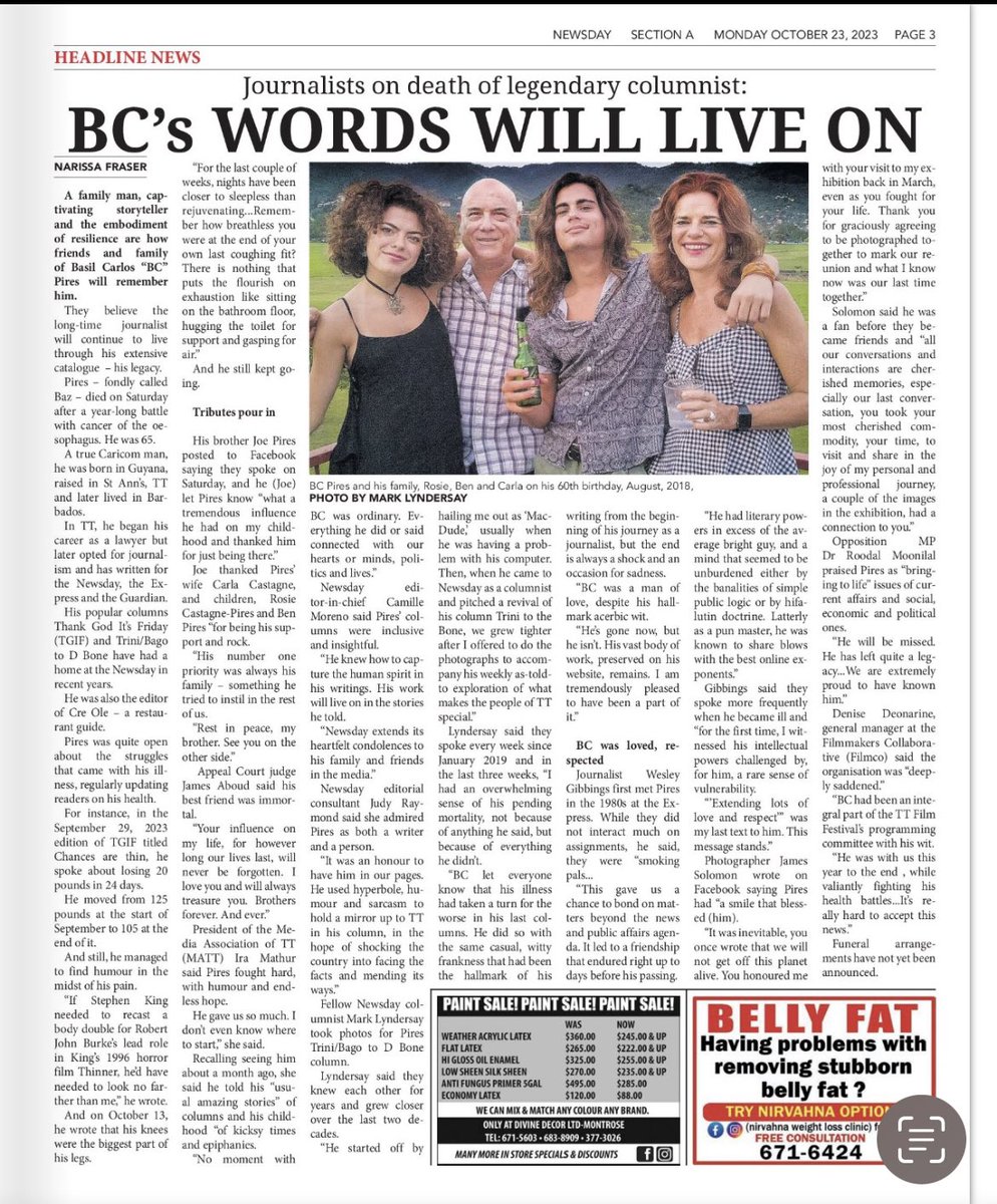 When a journalist/writer is this loved <a href="/Newsday_TT/">T&T Newsday</a> you know he did more than his job. He gave himself to the people of his country <a href="/Newsday_TT/">T&T Newsday</a>  <a href="/jwilonline/">Journal of West Indian Literature</a> ♥️ ✍️ 🗞️ 🇹🇹 #journalism