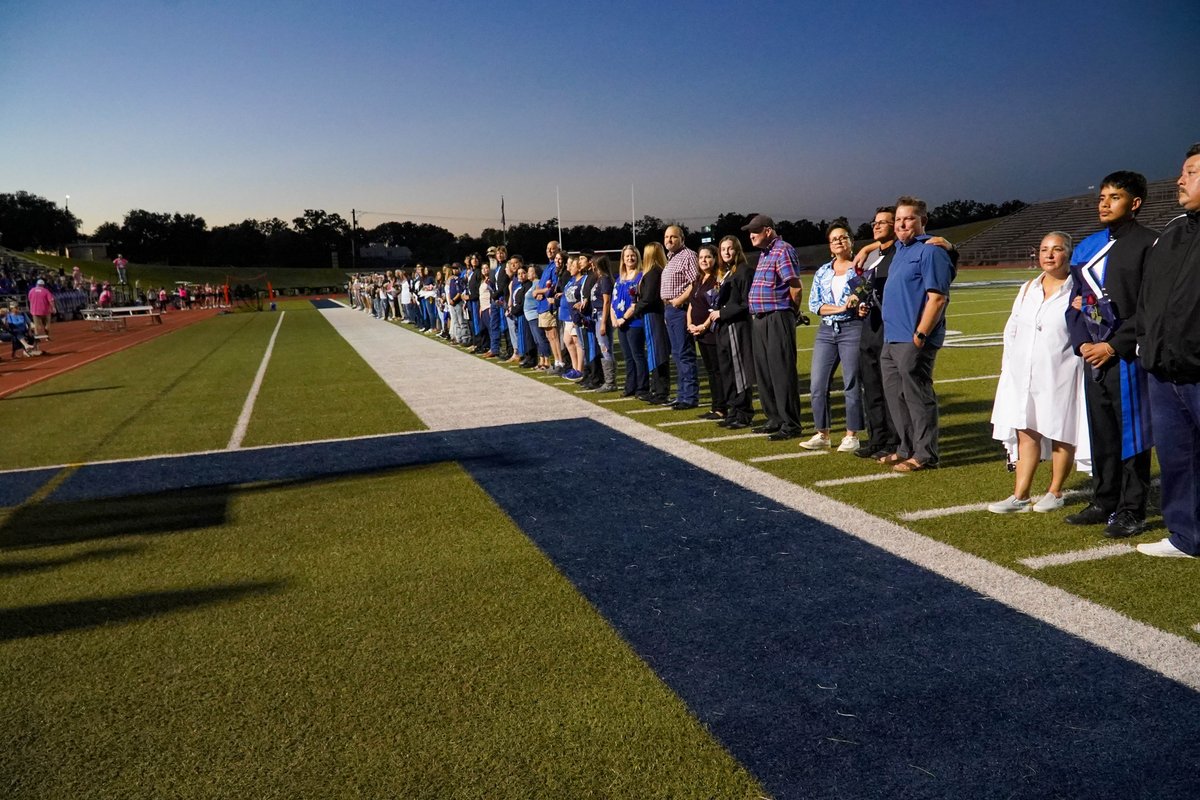 BryanISD's tweet photo. #BryanHighSchool football game Friday was full of celebrations! We recognized football, band, cheerleader & Shy-Annes seniors & welcomed back the BHS Class of 1983 & the '83 & '84 back-to-back State Champion basketball team! We also recognized our teachers & students of the week! https://t.co/gCzQmb8Bff