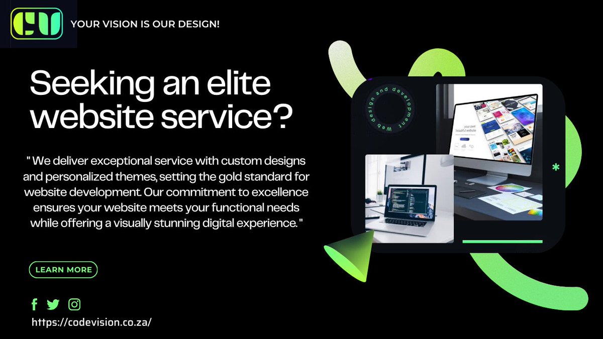 codevisionrsa's tweet image. Introducing CodeVision: The Elite Website Service 💻 🌟
Elevate your online presence with CodeVision.🌟 Contact us today!
#CodeVision #EliteWebsiteService #CustomDesigns #DigitalExcellence