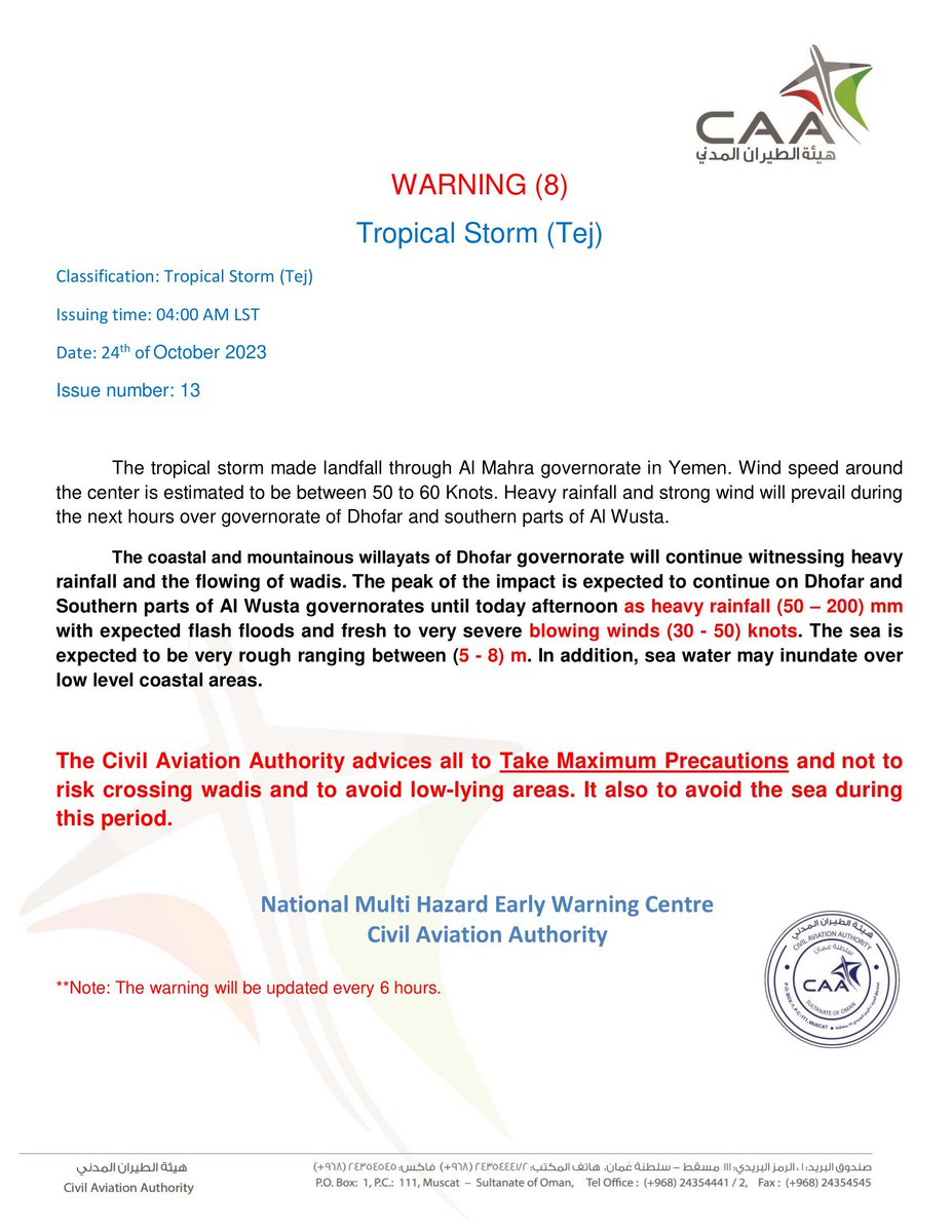 vww_u's tweet image. تحذير 8 #الحالة_المدارية_تيج في #بحر_العرب
#
WARNING (8) #Tropical_Cyclone #Tej
#شبكة_أخبار_الغيث