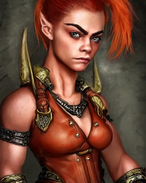 MsLinneaRose's tweet photo. Why does this image resemble if Cara Delevingne and Sarah Hyland had a child? She is fierce! #AI #dnd https://t.co/I2zYdLaaRK
