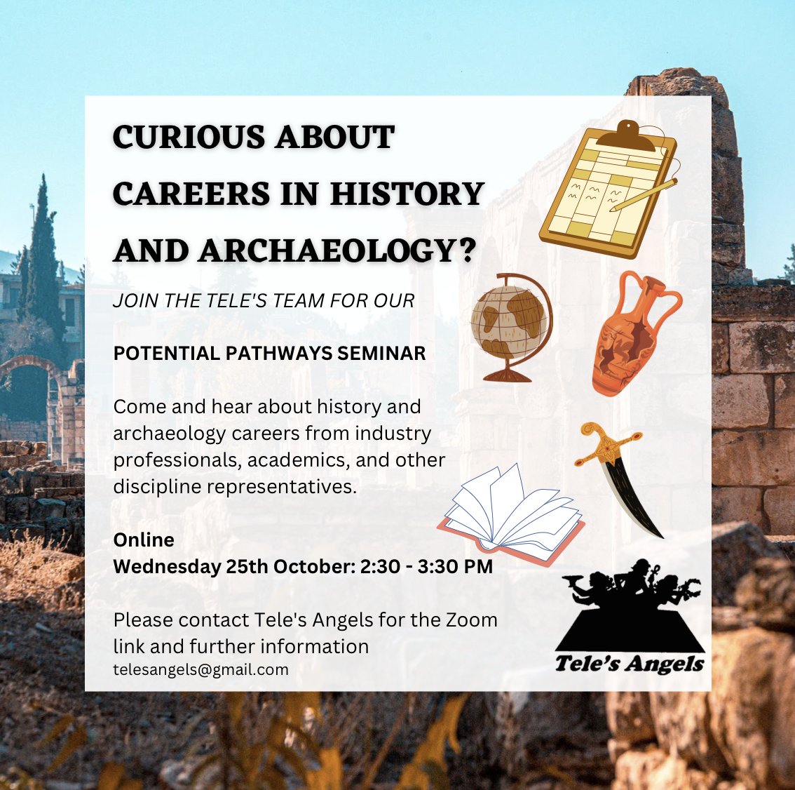 Tele's Angels (@telesangels) on Twitter photo Looking to find out more about careers in History and Archaeology? Come along to our Potential Pathways Event - Online, Wednesday 25th October, 2:30 - 3:30PM. <a href="/mq_dha/">Macquarie University History and Archaeology</a> Looking to find out more about careers in History and Archaeology? Come along to our Potential Pathways Event - Online, Wednesday 25th October, 2:30 - 3:30PM. <a href="/mq_dha/">Macquarie University History and Archaeology</a>