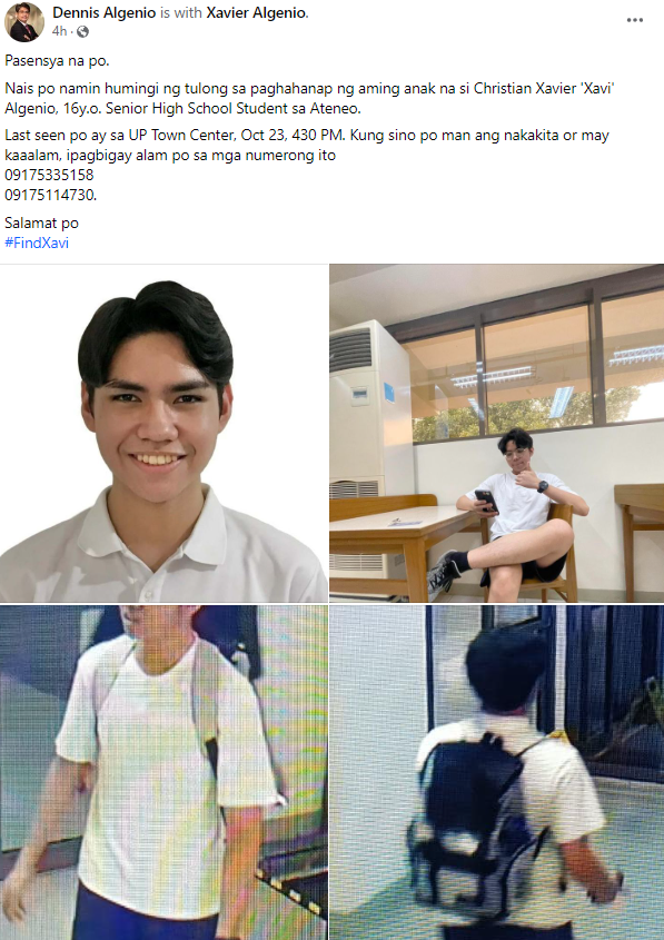 dumidyeypee's tweet photo. Let us #FindXavi. Pls share. https://t.co/L4zH3Z5xPz