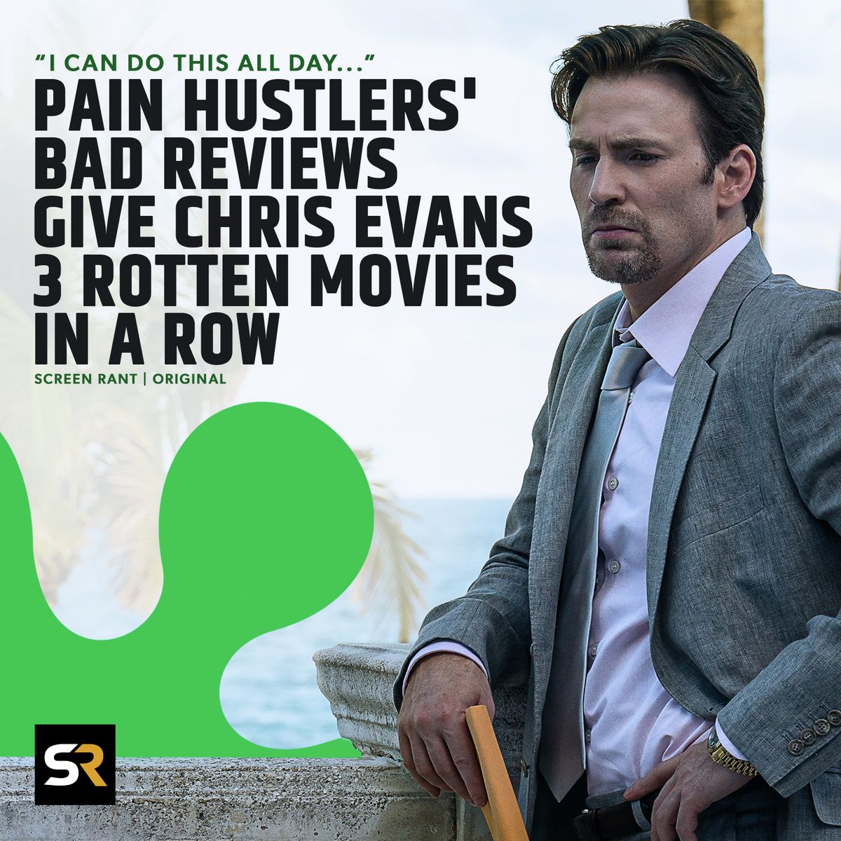 Screen Rant on X: Pain Hustlers is Chris Evans' third consecutive rotten  movie, marking his worst streak since 2010. 🍿 The movies in this streak,  including The Gray Man (45% score) and