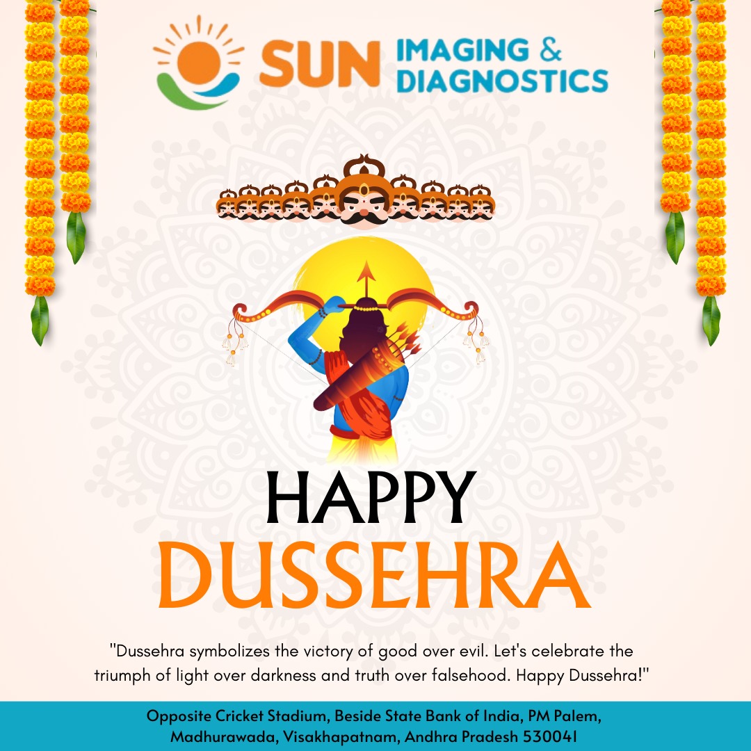 🌟🏹 Celebrate the Triumph of Health on this Dussehra with Sun Imaging and Diagnostics! 🏹🌟

May the light of good health and well-being shine upon you and your loved ones. 

#DussehraWishes #SunImagingandDiagnostics #FestivalOfHealth #TriumphOfGoodOverEvil #FestivalOfJoy
