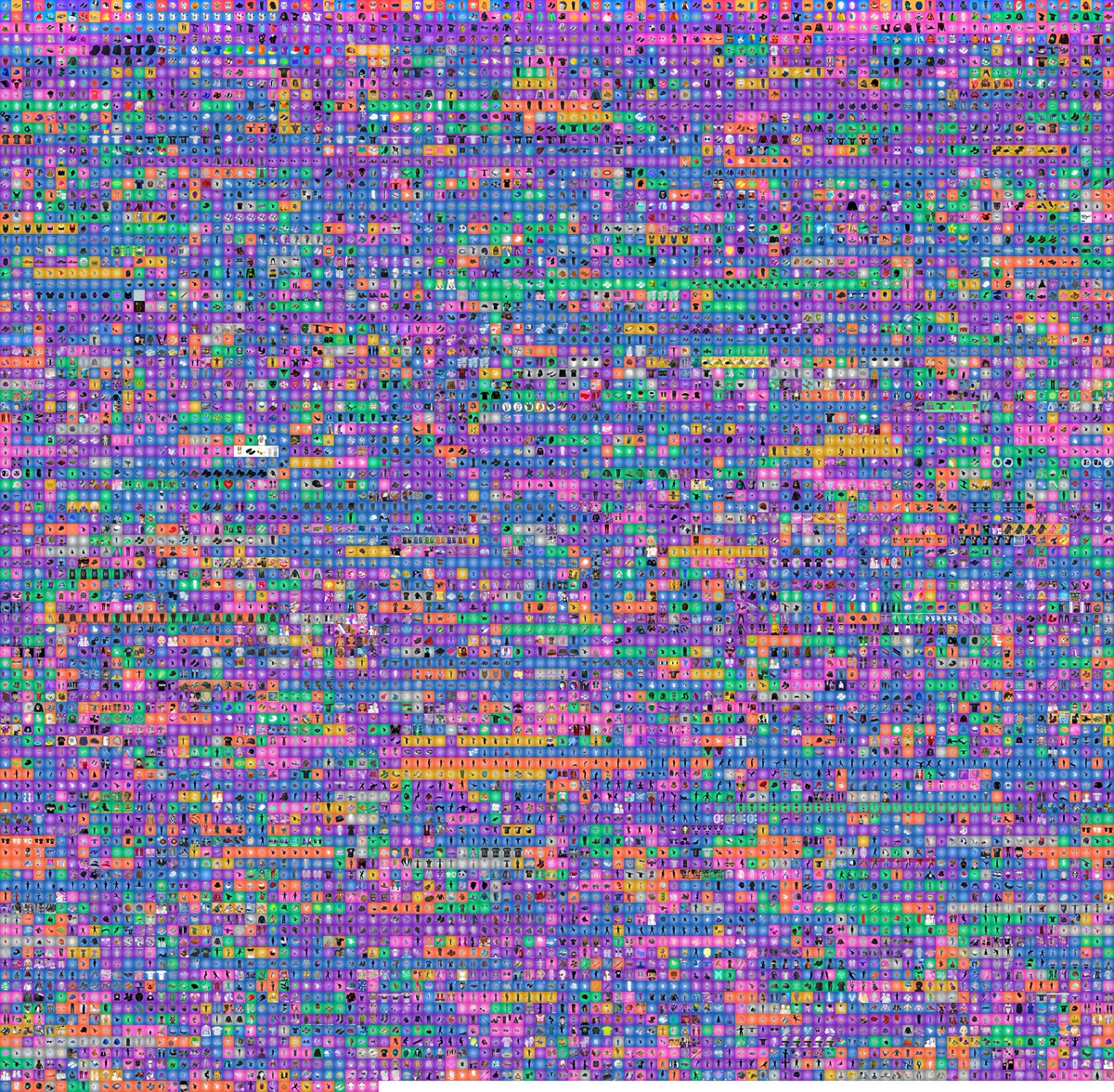 I heard it was mosaic-time? 👀
9736 wearables and emotes are current available in Decentraland (in addition of the 282 default wearables).
There are also 22,053 linked wearables (wearables linked to non-DCL NFTs) available, not shown in this mosaic.