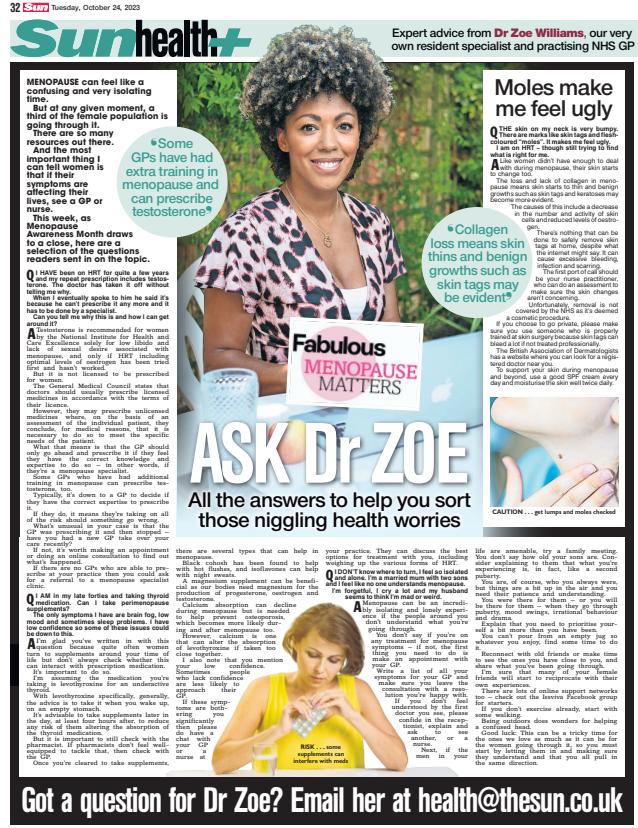 Menopause Month coming to a close! This week's Sun Health <a href="/DrZoeWilliams/">Zoe Williams</a> answers women's questions on menopause, from skin changes to how to talk to male family members #menopause thesun.co.uk/health/2449848…