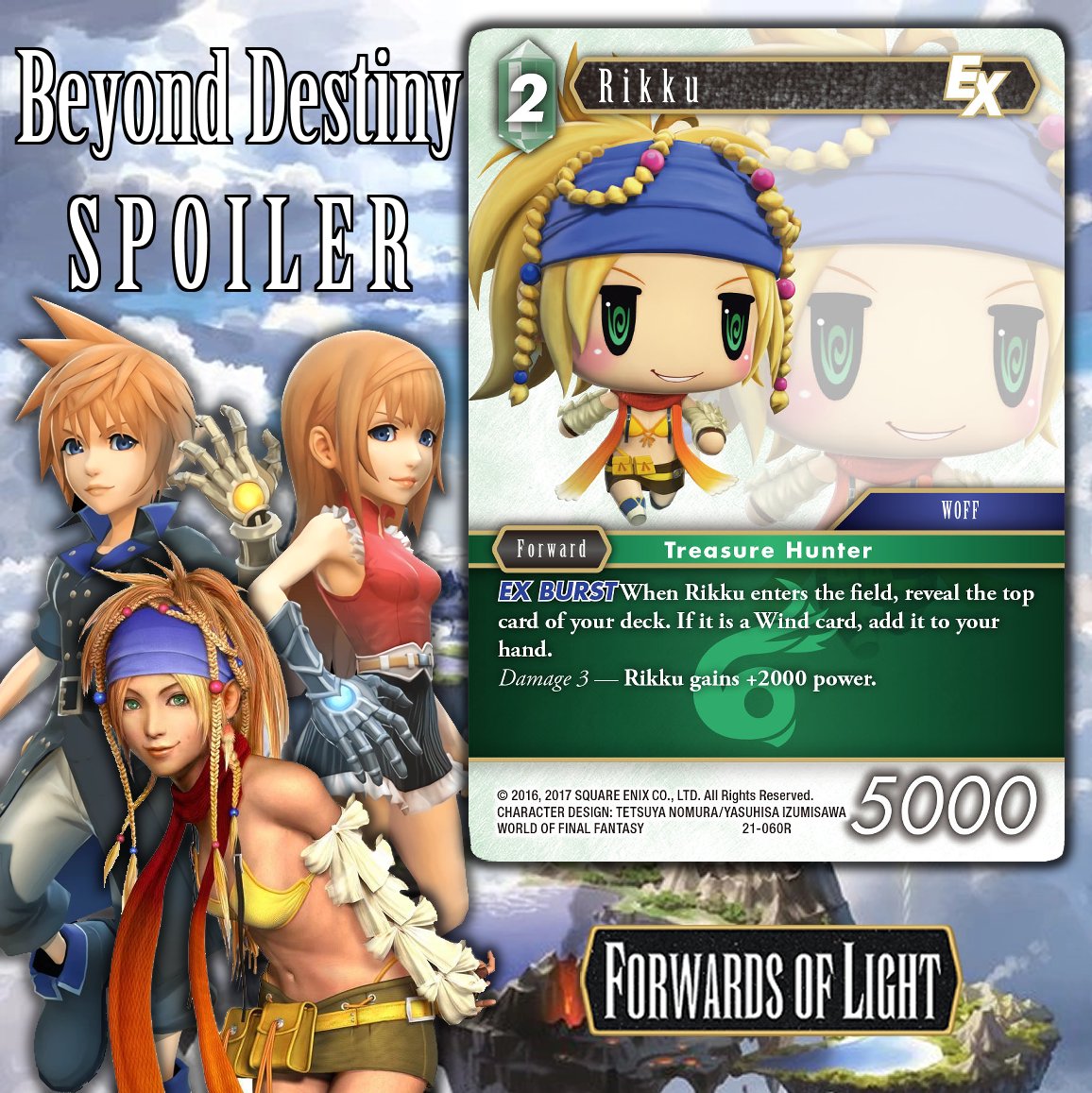 forwardsoflight's tweet photo. A new #FFTCG spoiler of the set #BeyondDestiny for you! It's Rikku! 👱♀️⚔️ This new #WOFF card is a boon to Mono Wind decks and has an EX Burst, too! 🌪✨️ Thank you @FFTCG_NA for the spoiler!
https://t.co/xKPL9lSMSu
#Rikku #FFX2 #FinalFantasy https://t.co/ZrX6n29lg3