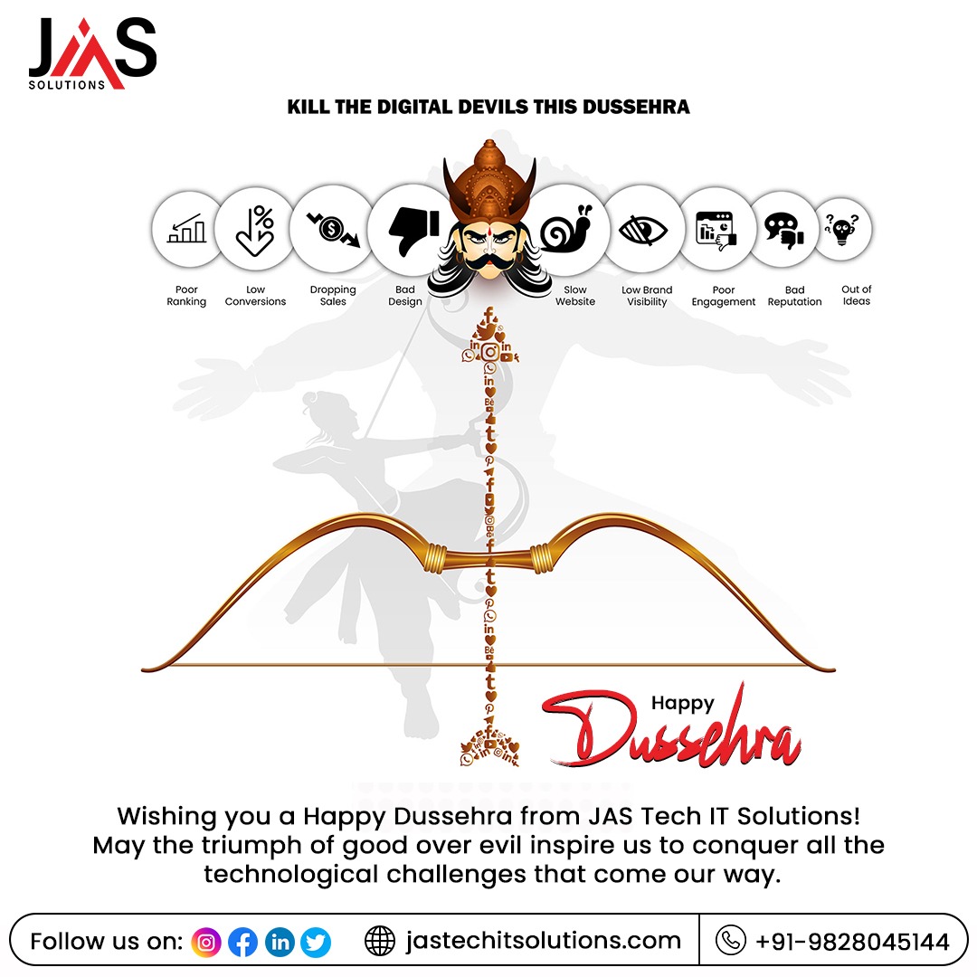 JasTechIt's tweet photo. Wishing you a Happy Dussehra from JAS Tech IT Solutions! May the triumph of good over evil inspire us to conquer all the technological challenges that come our way. 
 https://t.co/Bw5O04w2kc
#HappyDussehra #VijayaDashami #DussehraFestival #jastechitsolutions #jastech #itcompany https://t.co/kogXmN98Fe