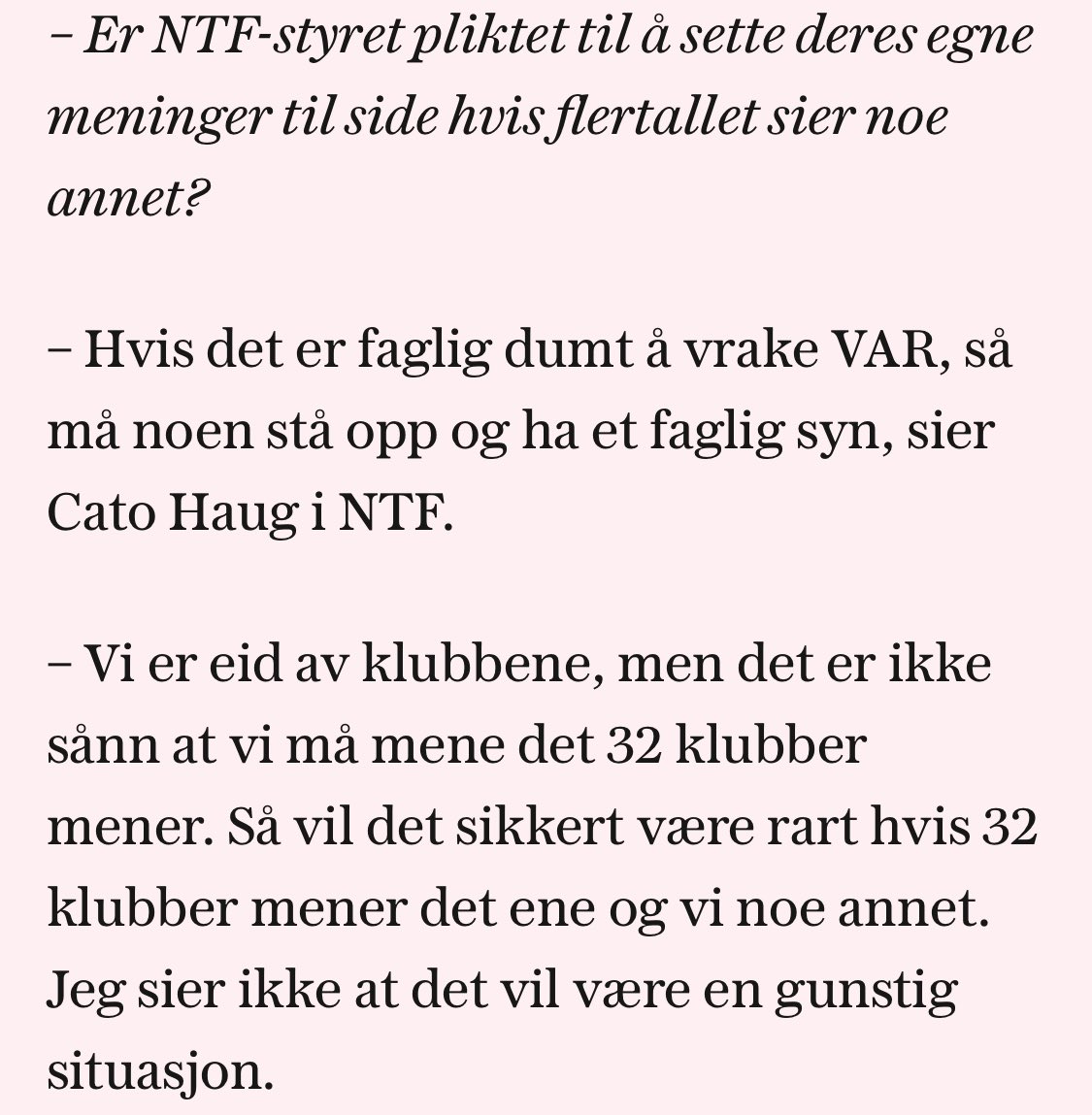 KennethFlaathe's tweet photo. Jo, dere må mene det alle klubbene mener. Et styre er valgt for å representere klubbene. Gleden av å se ballen går i mål er BORTE! 
 #var #nff #norskfotball ⁦@RBKfotball⁩ https://t.co/rHOujxdDln