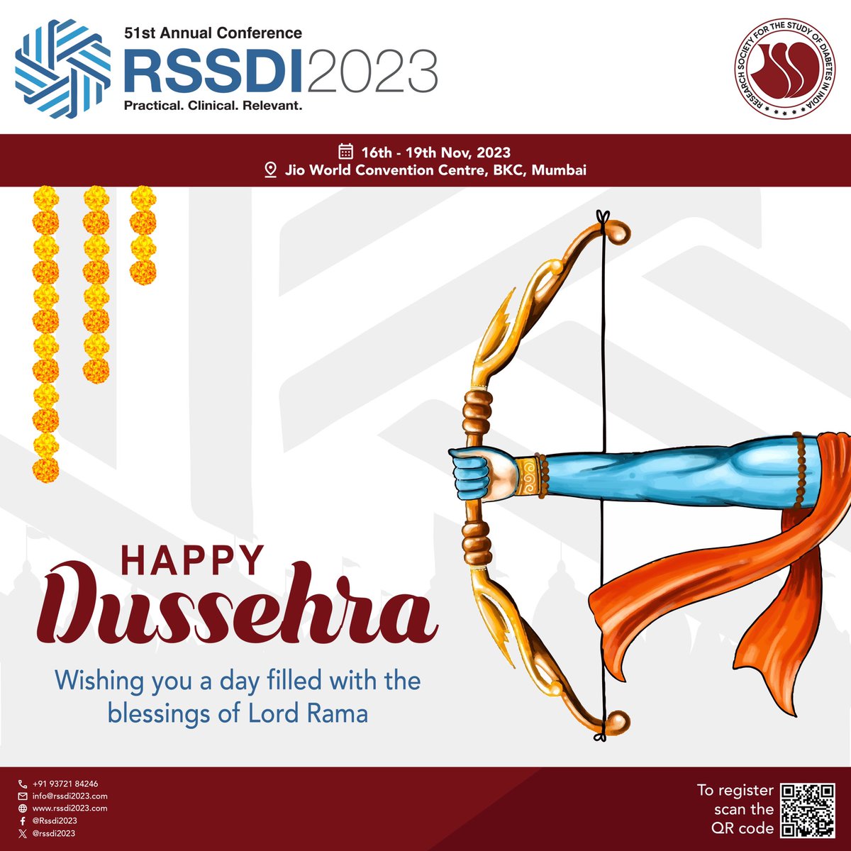 rssdi2023's tweet photo. RSSDI 2023- Happy Dussehra!

 Wishing you a day filled with the blessings of Lord Rama and the sweetness of victory. #HappyDussehra
.
.
.
.
.
#ConferenceExcitement 
 #events #rssdi2023 #HealthcareInnovation #eventmarketing #eventplanning #diabeteskamahakumbh #medivisionevents https://t.co/VwscWUFNBP