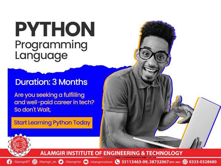 AlamgirIet's tweet image. Start Learning Python Today &amp;amp; boom your career 💥

#AIET #python #pythonprogramminglanguage
#versatilelanguage #Register #ITCourses
#informationtechnology